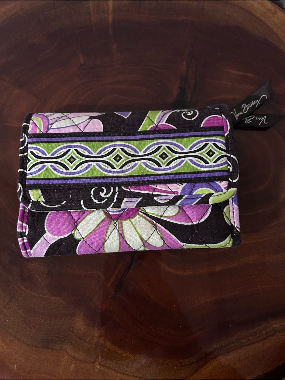 Vera Bradley Quilted Floral Trifold Wallet in Purple, Green and Black - Picture 3 of 11